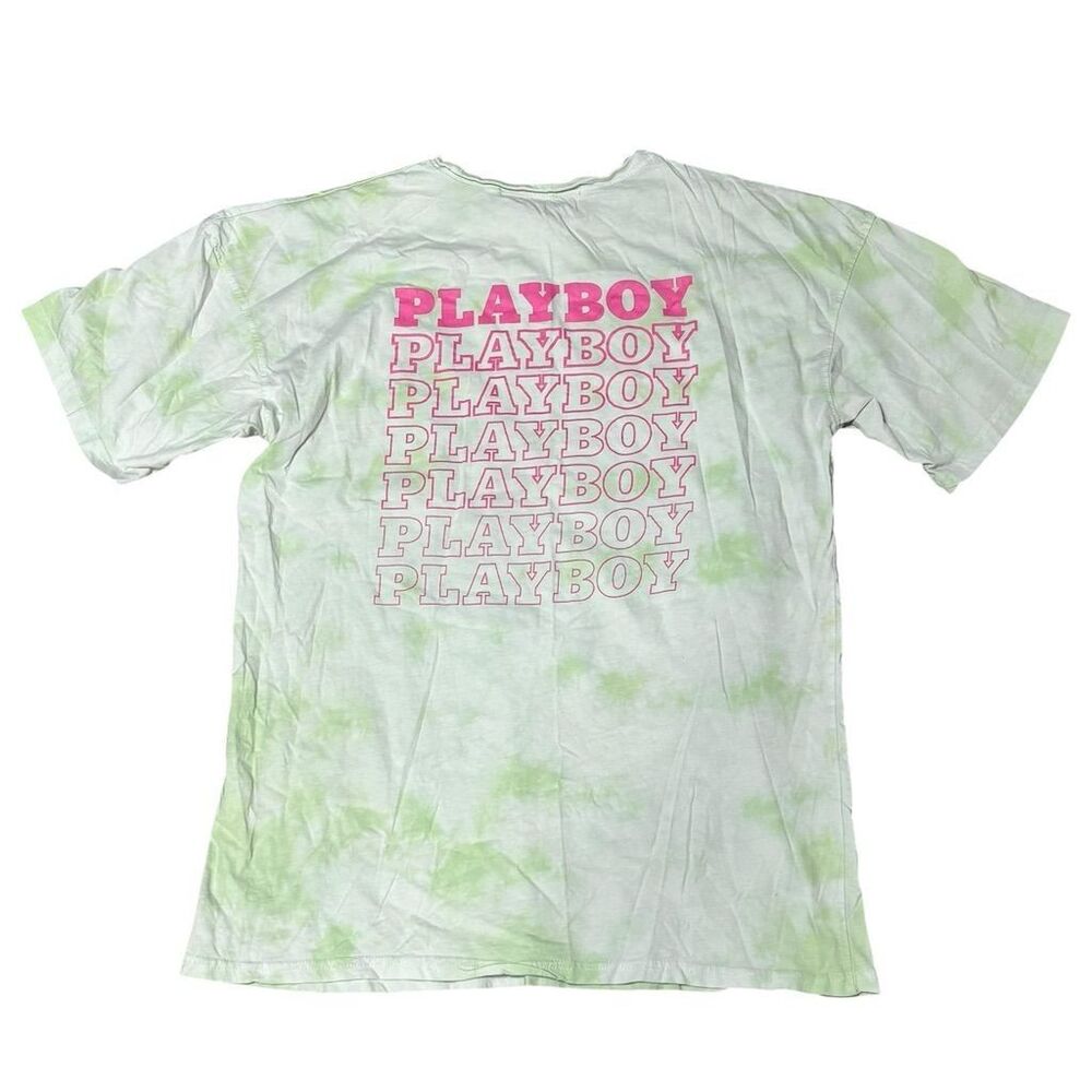 Playboy Women's Tie-Dye Graphic T-Shirt Multicolor Size M Casual Crew Neckโ
